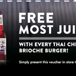 Free Most Juice (Normally $5.50) with Every Thai Chicken Brioche Burger Purchase @ The Coffee Club