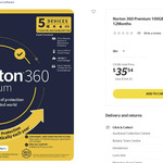 Norton 360 Premium 5 Device 12 Months $35.54 + $0 CC ($5.54 after Cashback) @ Noel Leeming (CSC Membership)
