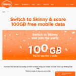 Take your Number to Skinny on a $17+ Prepaid Plan & Receive 100GB Bonus Data (Valid for 28 Days, No Rollover) @ Skinny