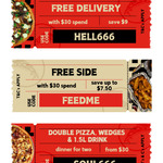 Free Delivery or Free Side with $30 Spend, Double Pizza, Wedges & 1.5L Drink for $30 @ Hell Pizza