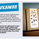 Win 1 of 2 Emporio Coffee Gift Packs (Choc Covered Coffee Beans + Tea) from The Dominion Post