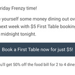 Friday Frenzy: $5 Bookings until Midnight Tonight @ First Table