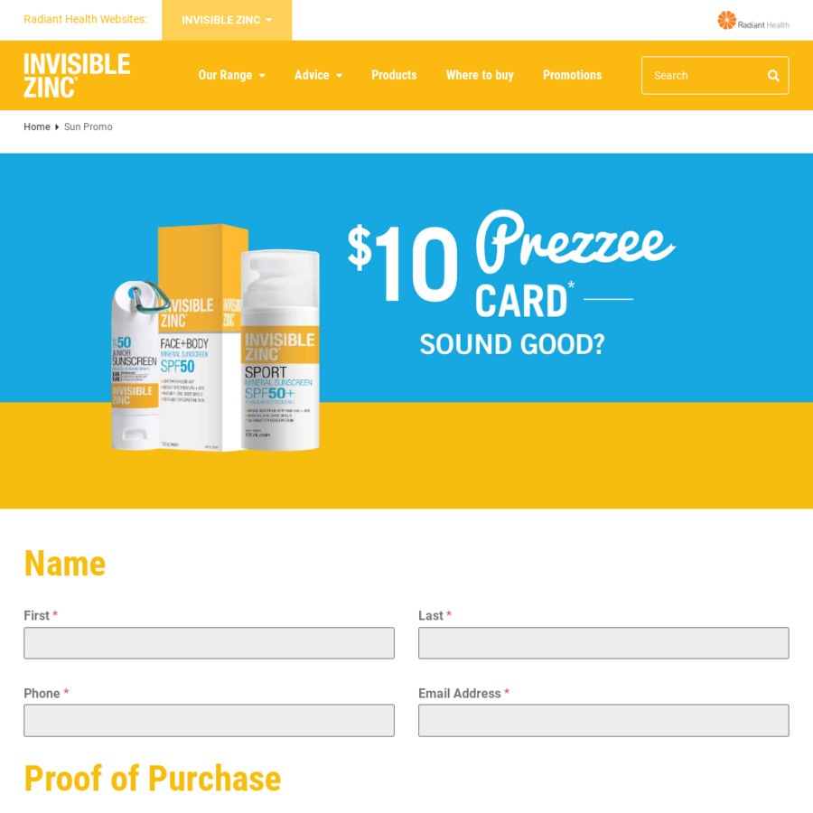 Claim a 10 Prezzee eGift Card with Purchase of Select Invisible Zinc