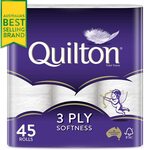 Quilton 3-Ply 180-Sheet Toilet Tissue, 45 Pack A$25.88 + Shipping ($0 with A$49 Spend) @ Amazon AU