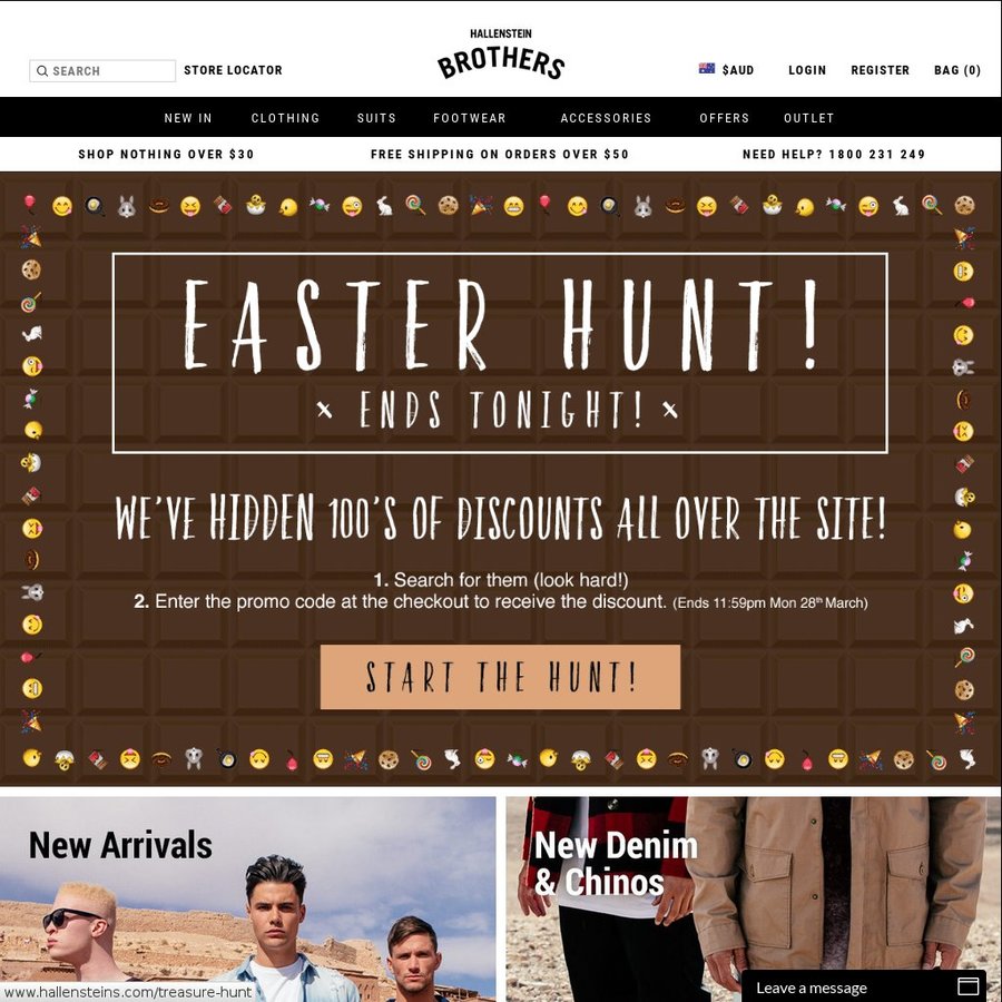 Hallensteins Mystery Easter Hunt 50 off with Code ChoiceCheapies