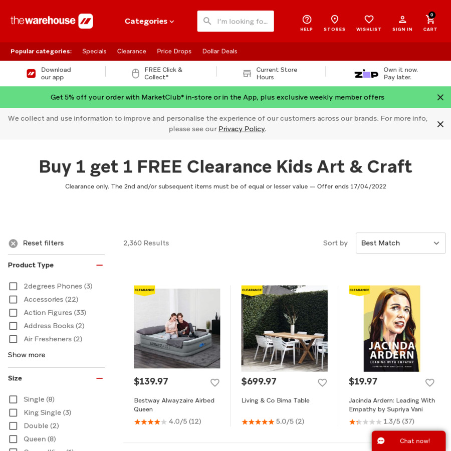 Buy 1 Get 1 Free on All Clearance Items Only) The Warehouse