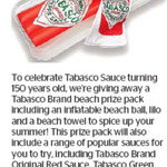 Win 1 of 3 Tabasco Brand Beach Prize Pack (Ball, Towel, Sauces, etc.) from The Dominion Post