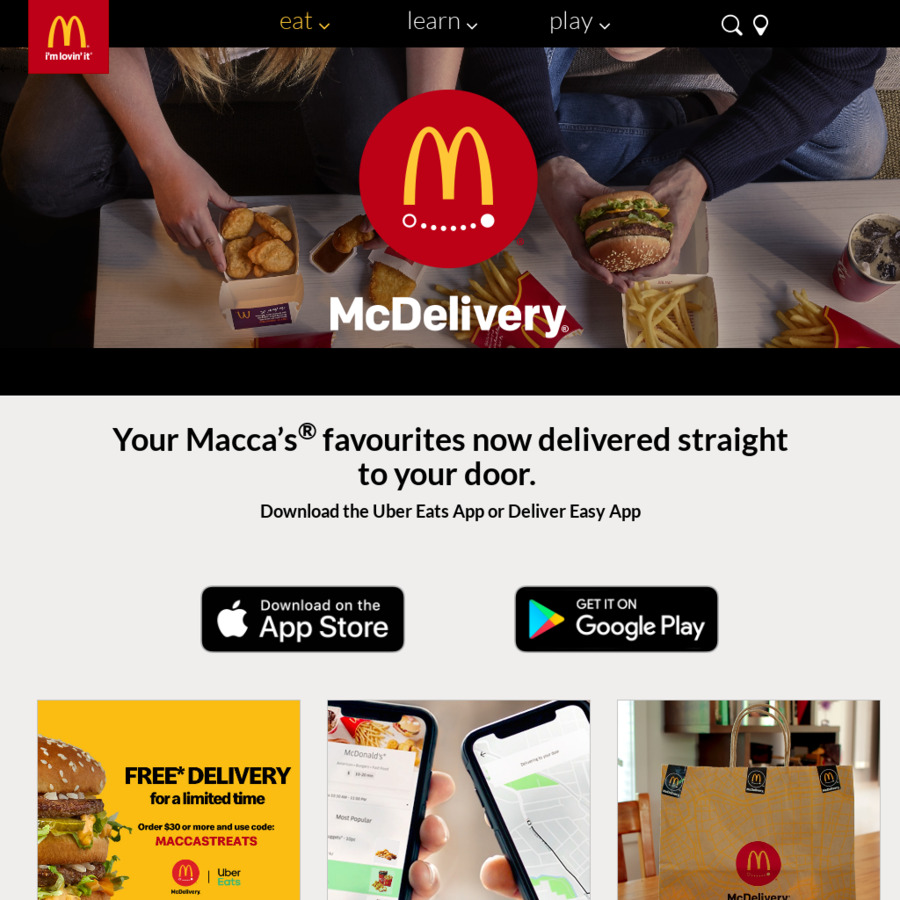 Free Delivery for McDonald's (Minimum Spend 30) via UberEATS