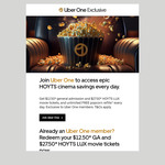 [Uber One] Hoyts $12.50 (General) / $27.50 (LUX) Movie Tickets & Unlimited Free Popcorn Refills Every Day @ Hoyts