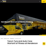 $35 Warrant of Fitness @ Tony's Tire & Autocare (Botany & Henderson Only)
