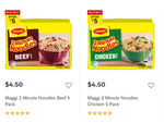 Maggi 2 Minute Noodles Beef or Chicken (72g) 5 Pack - 2 for $5.00 (Normally $4.50 Each) @ The Warehouse