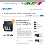 MPOW Solar Powered Wireless 8 LED Light USD $12.90 (~NZD $20) FS @Mpow