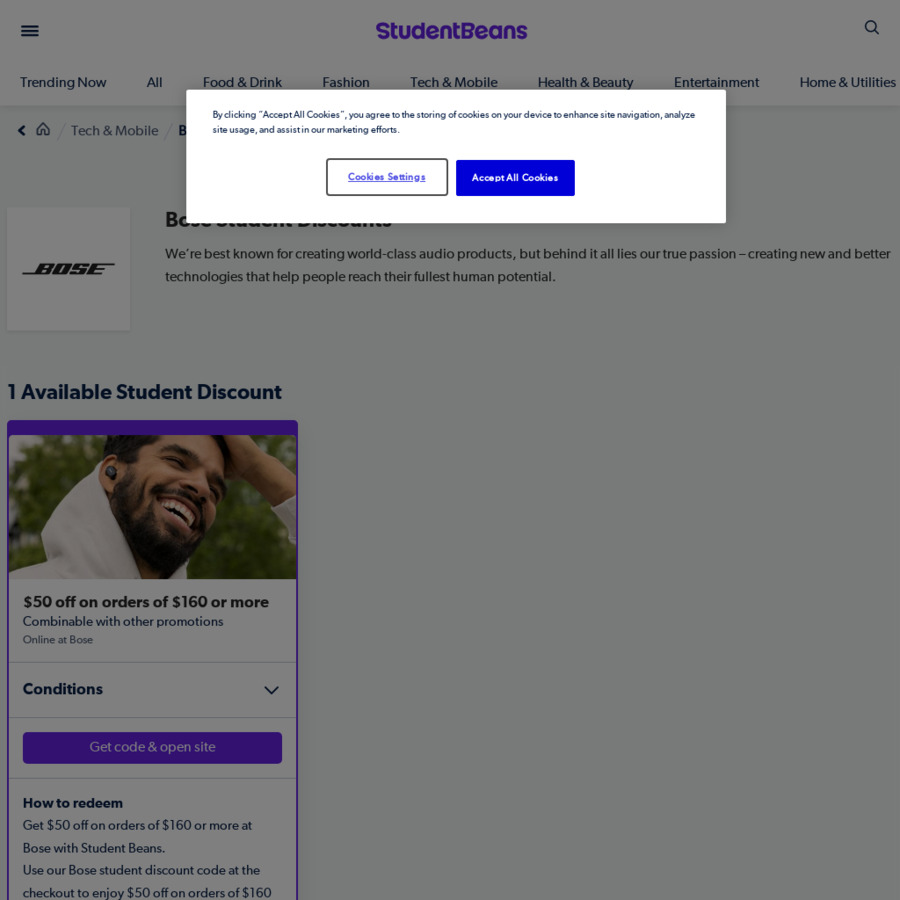 50 off 160 Spend Bose via Student Beans (Student Email Address Required) ChoiceCheapies