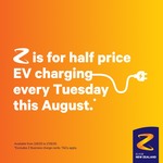 1/2 Price EV Charging Rates Every Tuesday in August @ Z Energy