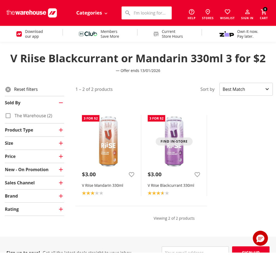 V Riise V Riise Blackcurrant or Mandarin 330ml - 3 for $2 (Limit 6 Per Order ...