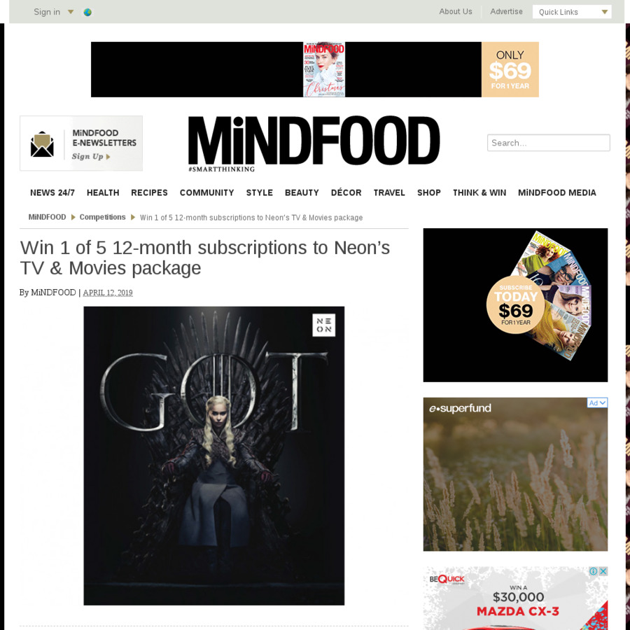 Win 1 of 5 12Month Neon Subscriptions from Mindfood ChoiceCheapies