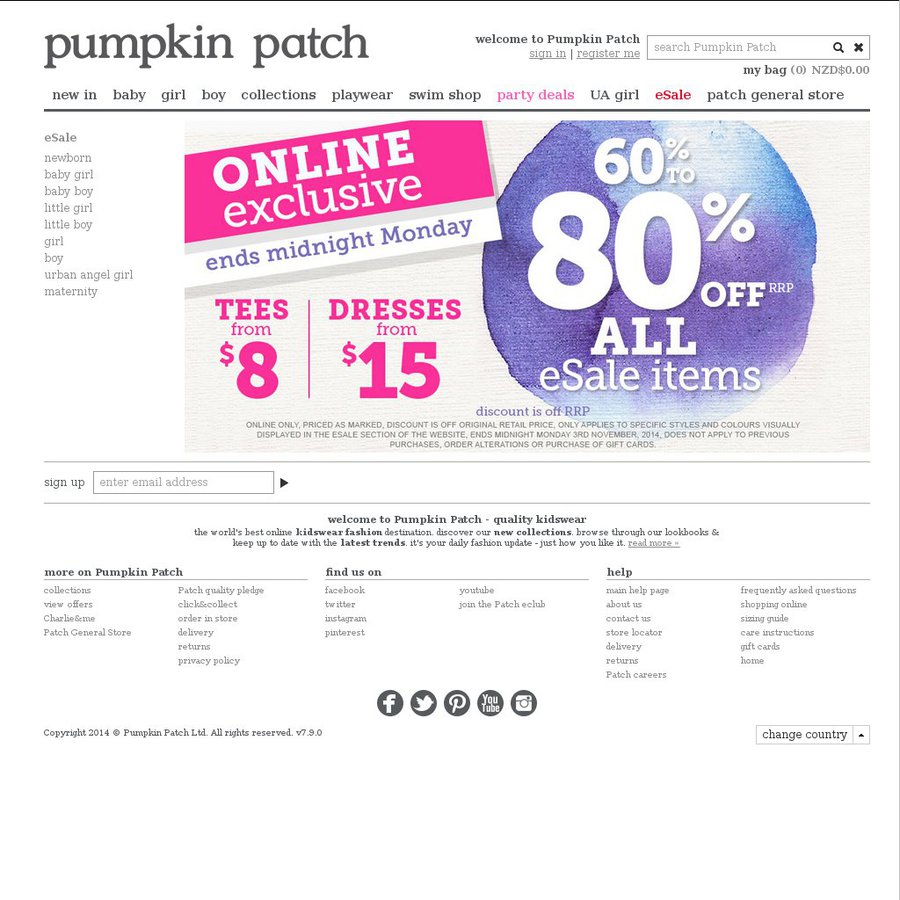 Pumpkin Patch eSale 6080 off Selected Items + Free Shipping Coupon