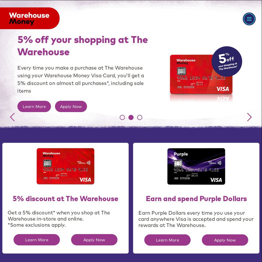 WarehouseMoney Credit Cards - Get 5% off at The Warehouse ...