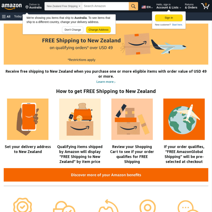Free Shipping to New Zealand with US49.00 (NZ82.88) Spend on Eligible