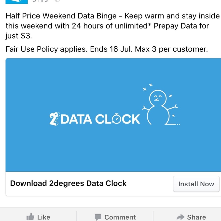 2 Degrees 24 Hours of Unlimited Data for $3 (Data Clock App