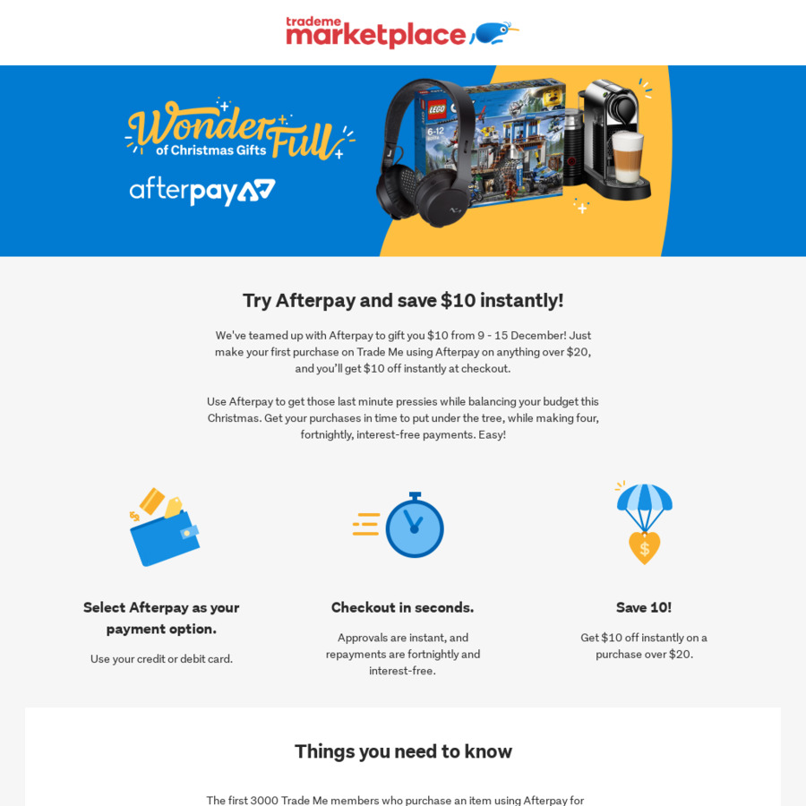 10 off Purchase with Afterpay Trademe ChoiceCheapies