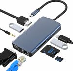 9in1 USB C Hub 4K@30Hz HDMI, 60Hz VGA, 1000Mbps Ethernet, USB3.0, 3.5mm, SD&MicroSD AU$45.49 + Shipping @ HARIBOL Amazon AU