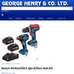 Bosch Blue 18V Brushless 2 Piece Combo Kit + 2x 4.0Ah Batteries $459 + Shipping @ George Henry (+ Bonus Redemption & Pricematch)