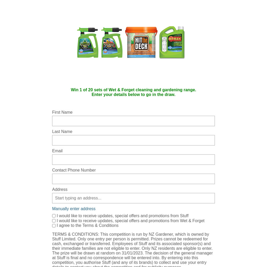 Win 1 of 20 sets of Wet & cleaning and gardening range NZ