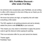 50% off Wiilson Parking @ ParkMate App