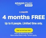 Amazon Music (New Customers): Free 4 Months Unlimited Family (6 Users, NZ$25.54 after), Individual (NZ$14.66 after) @ Amazon AU