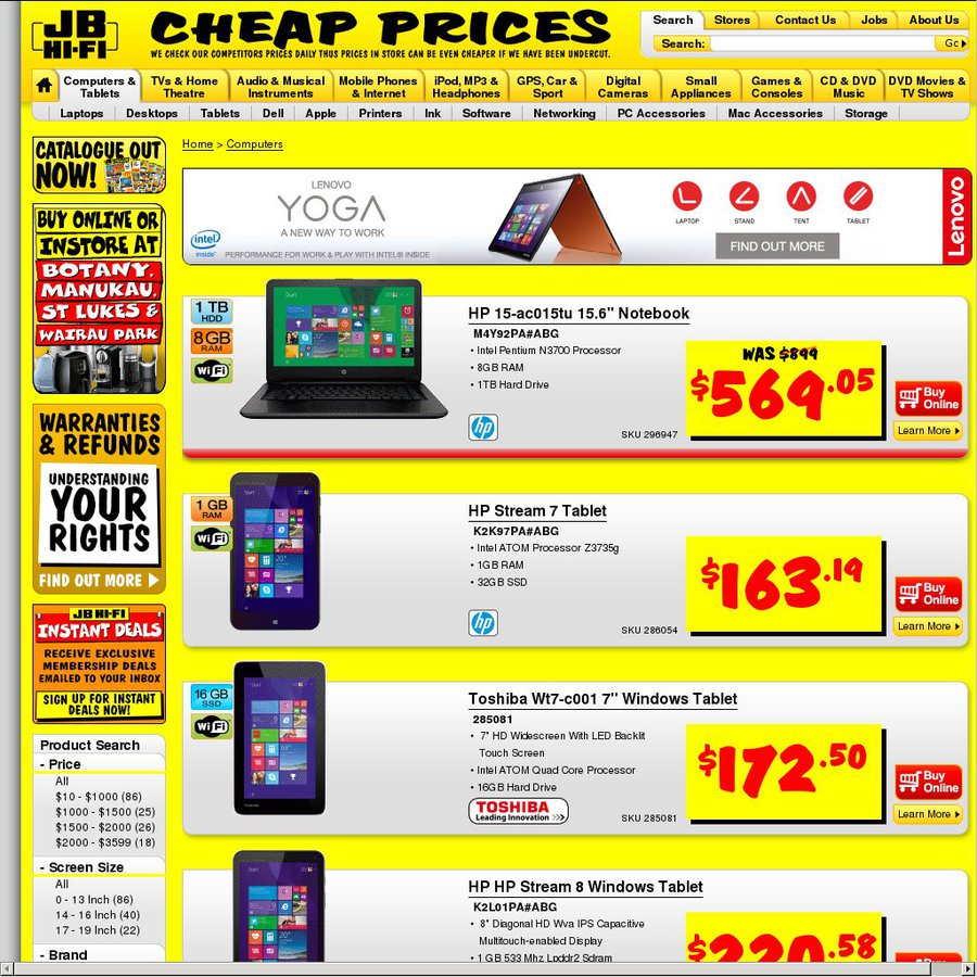 COST + GST on Toshiba & HP Computers & Tablets JB HiFi ChoiceCheapies