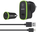 Belkin Wall Charger (10W), Car Charger and Lightning Cable $25 (Together) @ Mighty Ape
