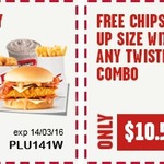 KFC Coupons - Free Chips Upsize with Any Twister Combo and Bacon Me Hungry Deal