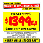 iPhone 6s - 128GB $1399 @ JB Hi-Fi with $200 off Coupon