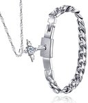 Titanium Men Bracelet & 925 Sterling Silver Angel's Heart Key Necklace Set - USD $35.96 (~NZD $52) Delivered @ Evermarker