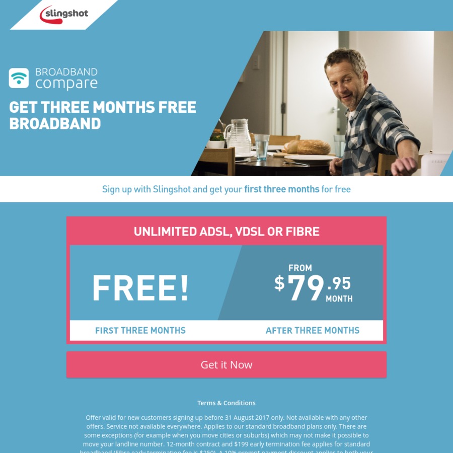 3 Months Free Slingshot Unlimited Broadband (Then 79.95/Mth for Fibre