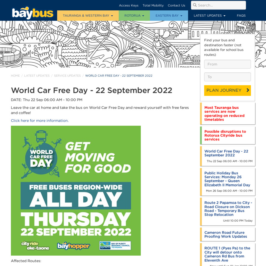 World Car Free Day Free Buses & Coffee Baybus (Tauranga, Whakatāne