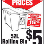 Snazzee Rolling Bin 52L with Handles $5 (Normally $9) @ Bunnings