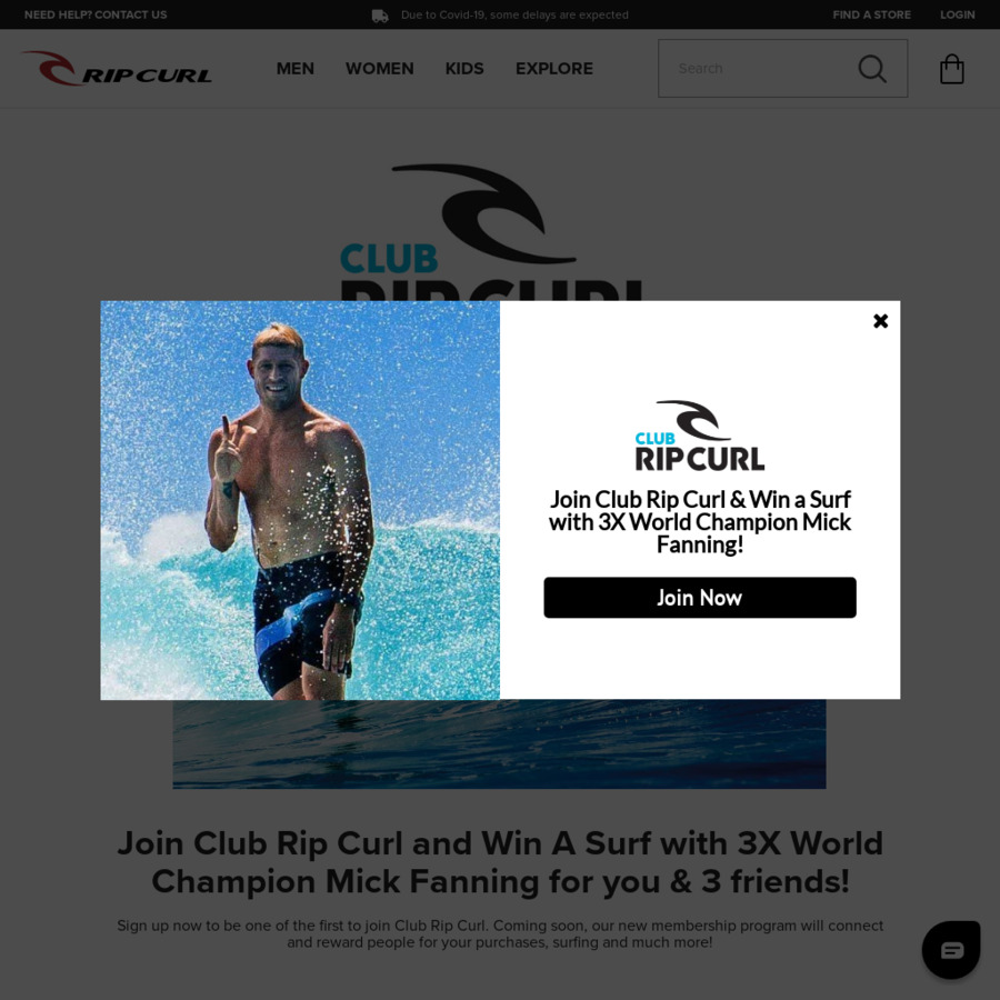 Join Club Rip Curl (Free), Be into Win a Surf with 3X World Champion
