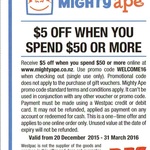 $5 off $50+ Order at MightyApe for Westpac Credit Card Users
