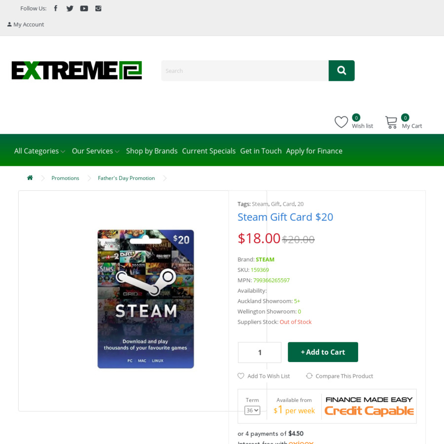 20 Steam Gift Card for 18 Extreme PC (Click & Collect
