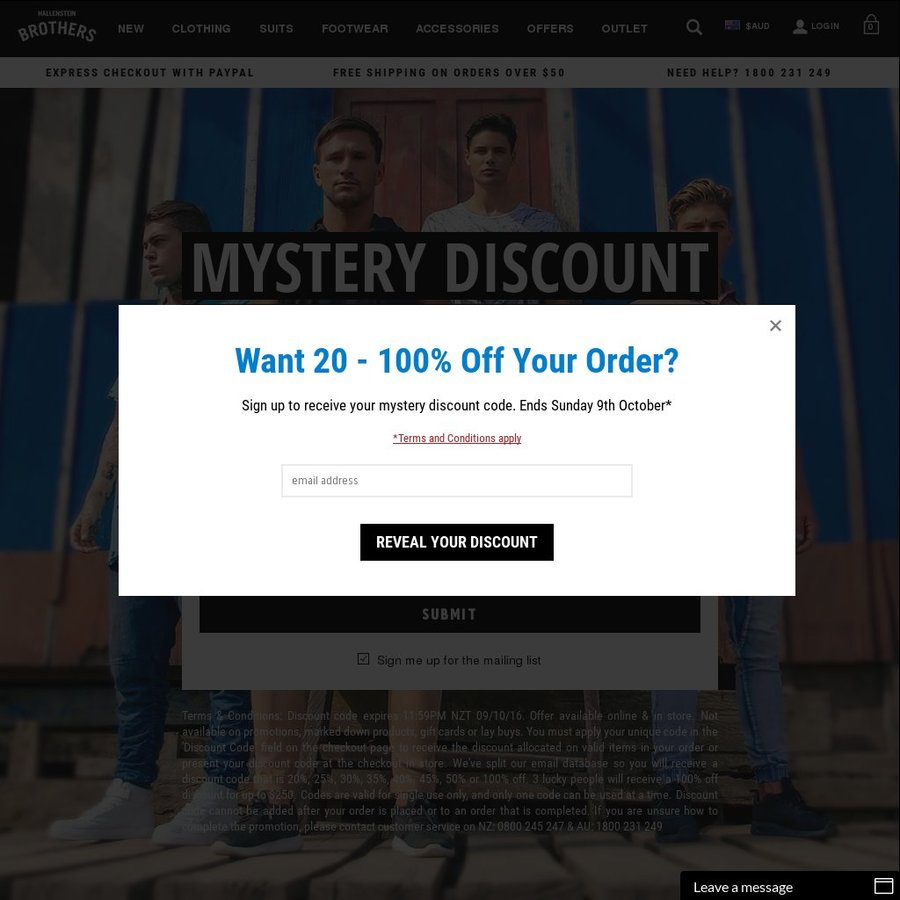 Hallensteins Mystery Discount from 20100 ChoiceCheapies