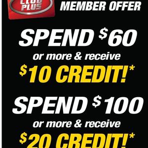 Spend $60 & Receive $10 Credit, Spend $100 & Receive $20 Credit at ...