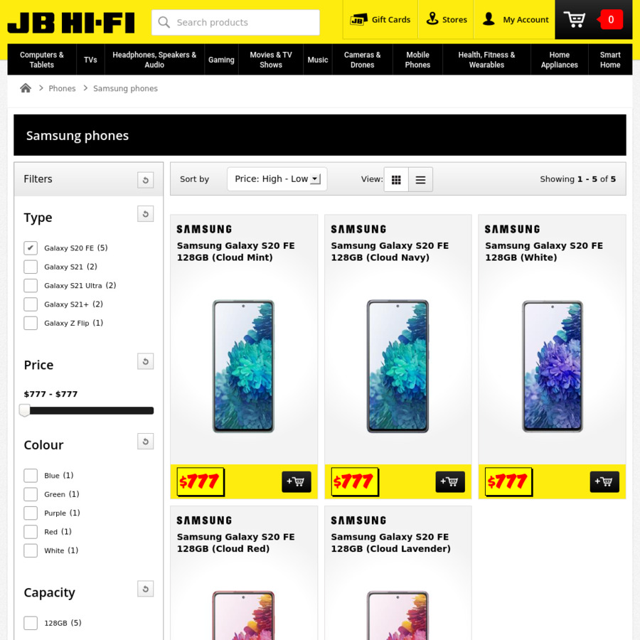 Samsung Galaxy S20 FE (Snapdragon 865, all colors) $777 @ JB Hi-Fi (Usually $1099) - ChoiceCheapies