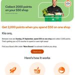 Bonus 2000 Everyday Rewards Points with $50 Spend Online or in-Store @ Woolworths (Boost Required)