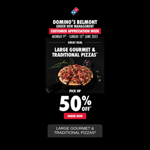 [Auckland] 50% off Gourmet & Traditional Pizzas (Pick-up Only) @ Domino’s Belmont