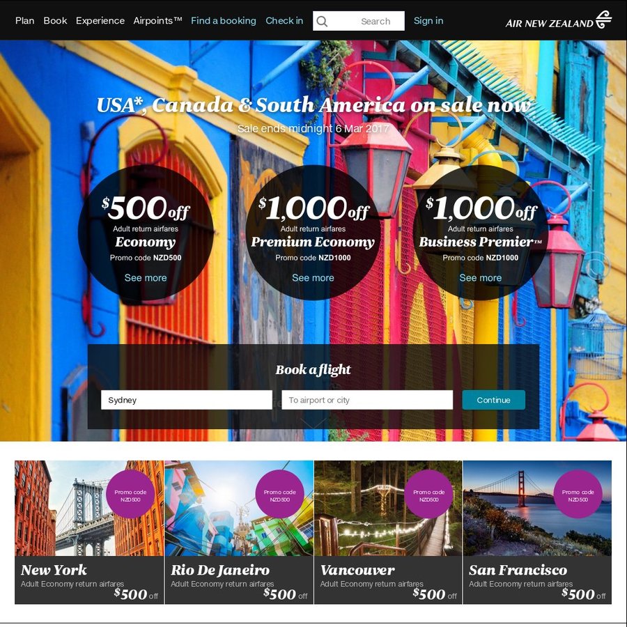 500 off Return Adult Economy Airfares to USA, Canada, South America