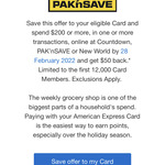 AmEx: Spend $200 or More, & Get $50 Cash Back at Countdown, Pak'nSAVE or New World