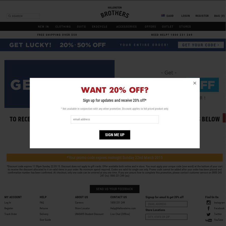 Hallensteins 20 to 50 off Discount Code ChoiceCheapies