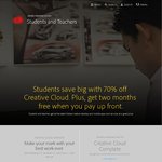 70% off Creative Cloud for Students and Teachers - $14.99/m or $149.00/y (2 months free)